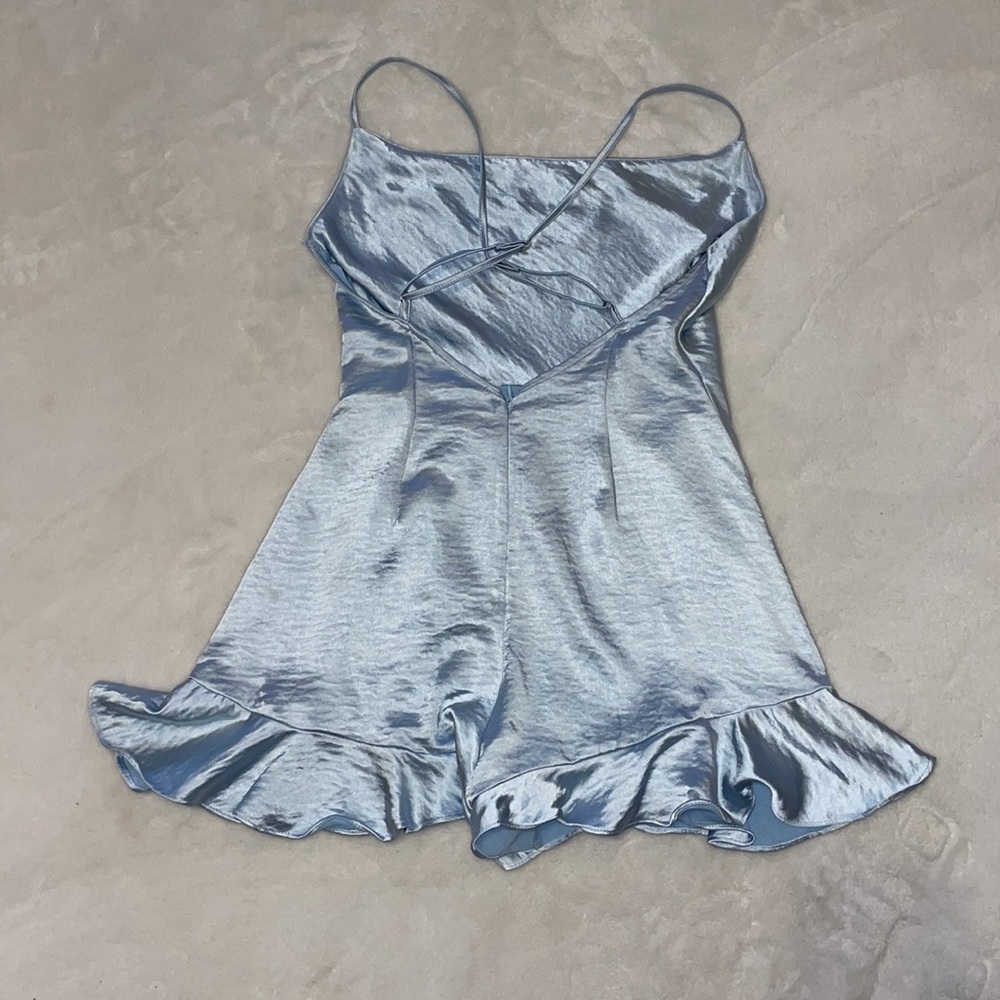Light Blue Satin Ruffle Romper - Picture 3 of 6